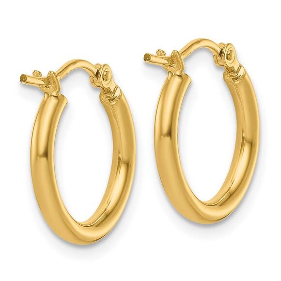 2mm Round Hoop Earrings in 10k Yellow Gold, 13mm (1/2 Inch) - Picture 3 of 6